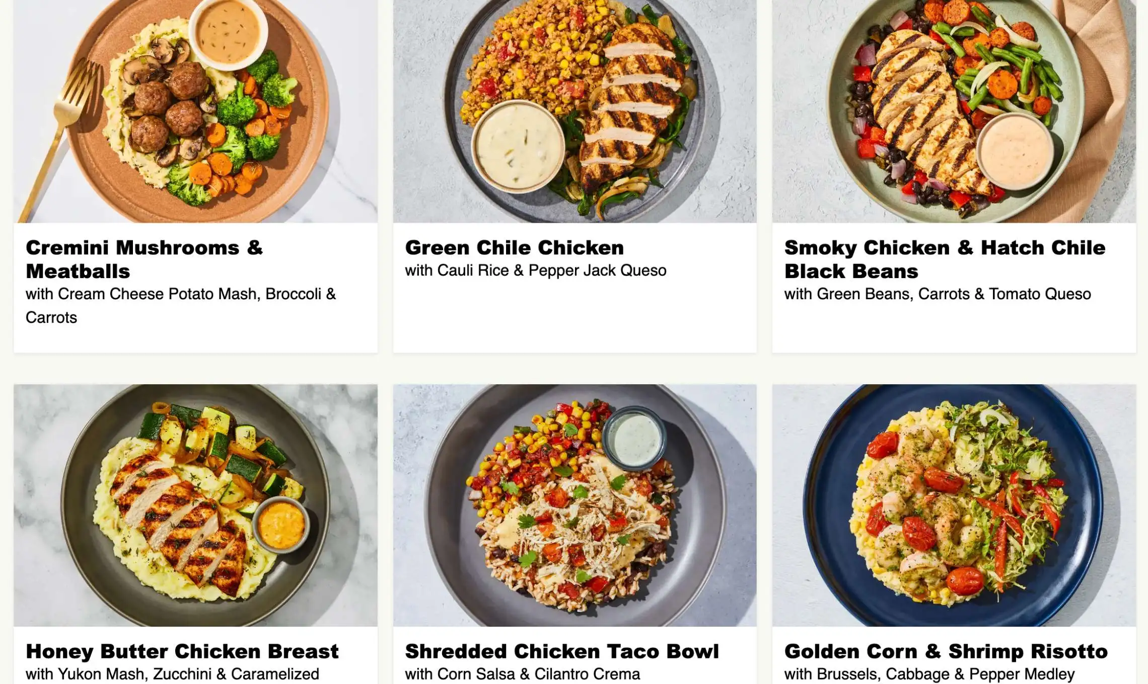 Factor Meals Menu