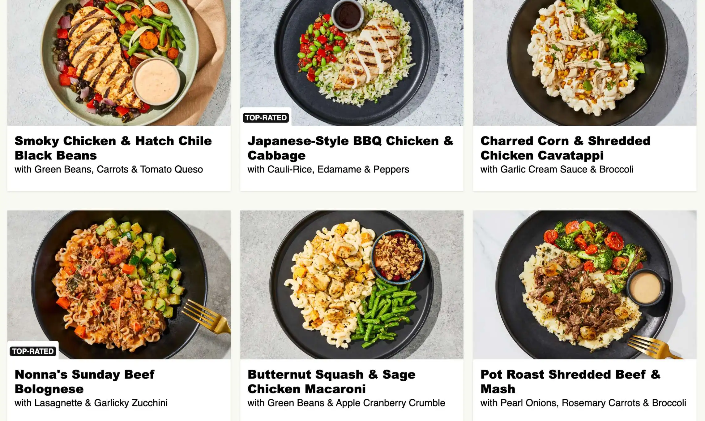 Factor Meals Menu