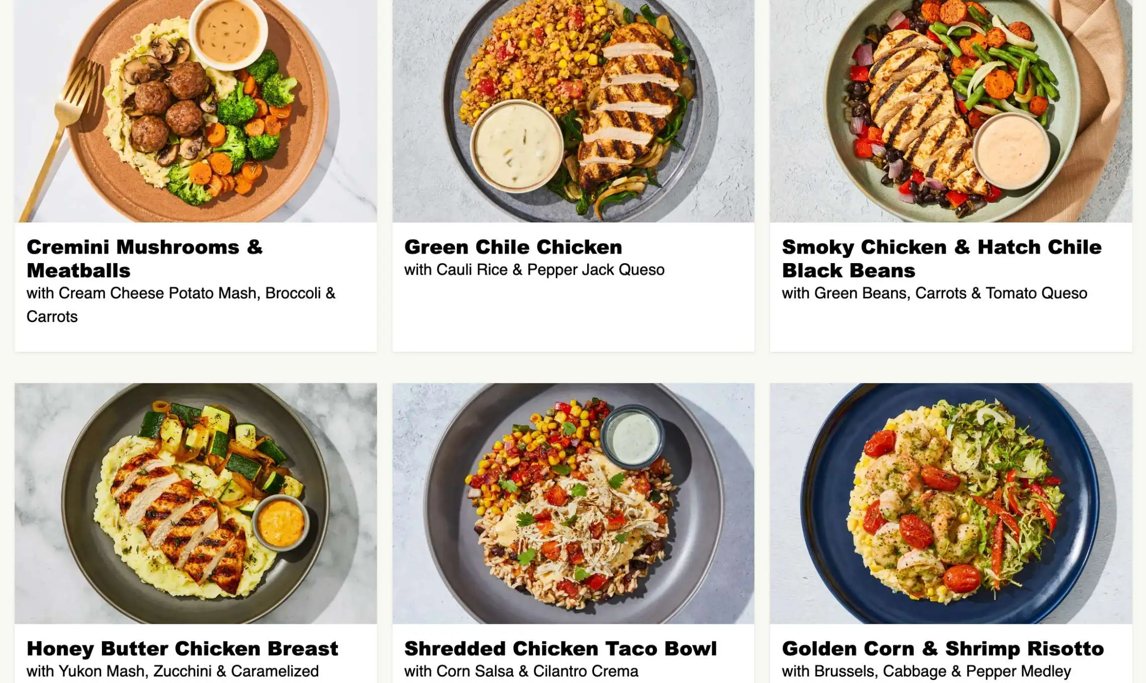 Factor Meals Menu