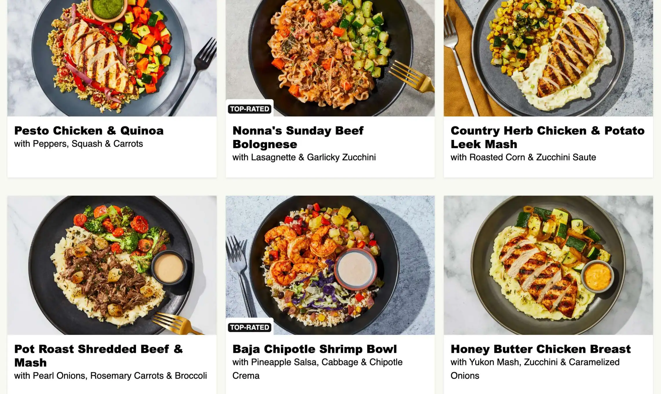 Factor Meals Menu