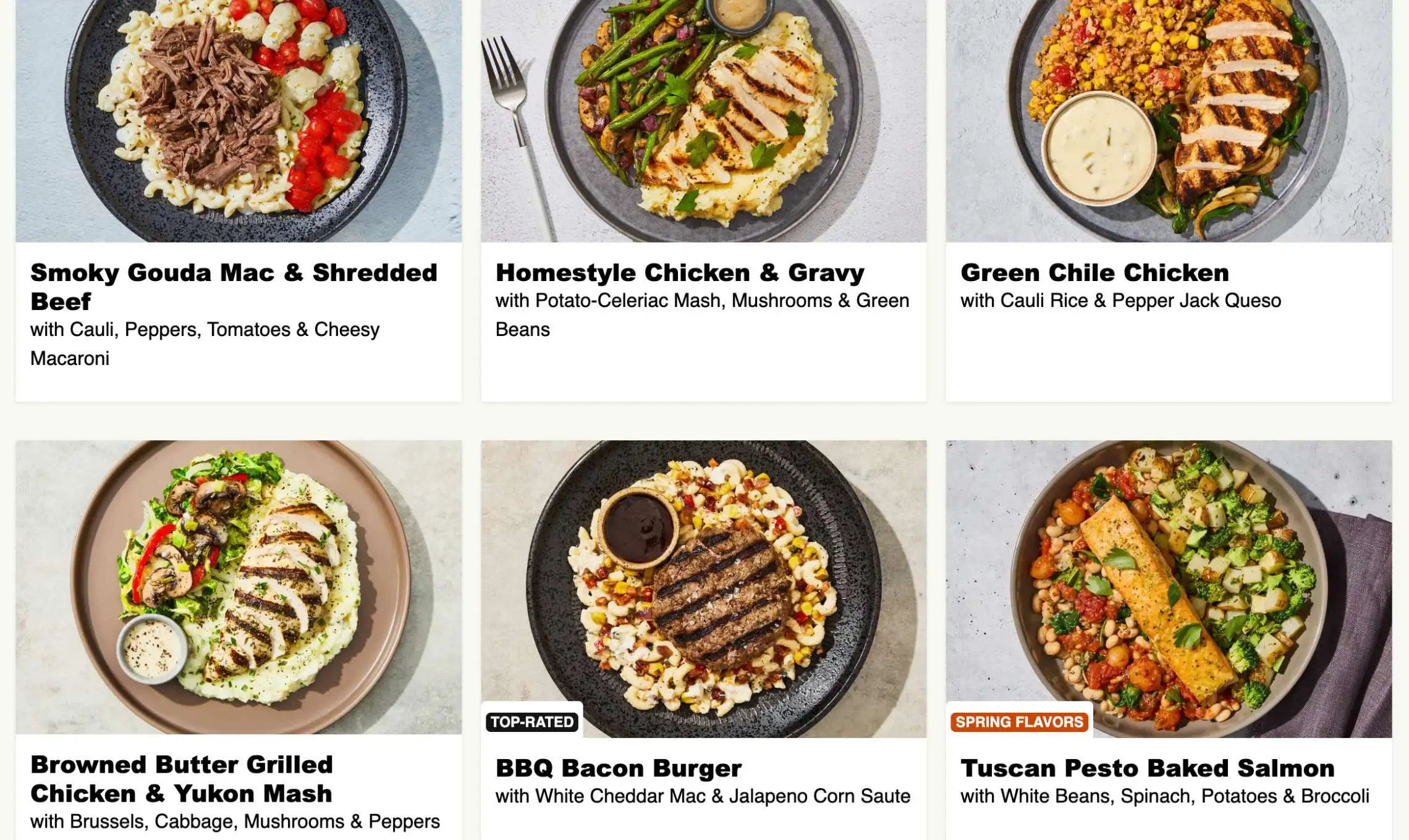 Factor Meals Menu